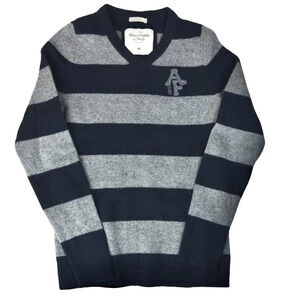 Abercrombie & Fitch Men's Rugby Wool Sweater Size Medium Fits Small Navy Grey